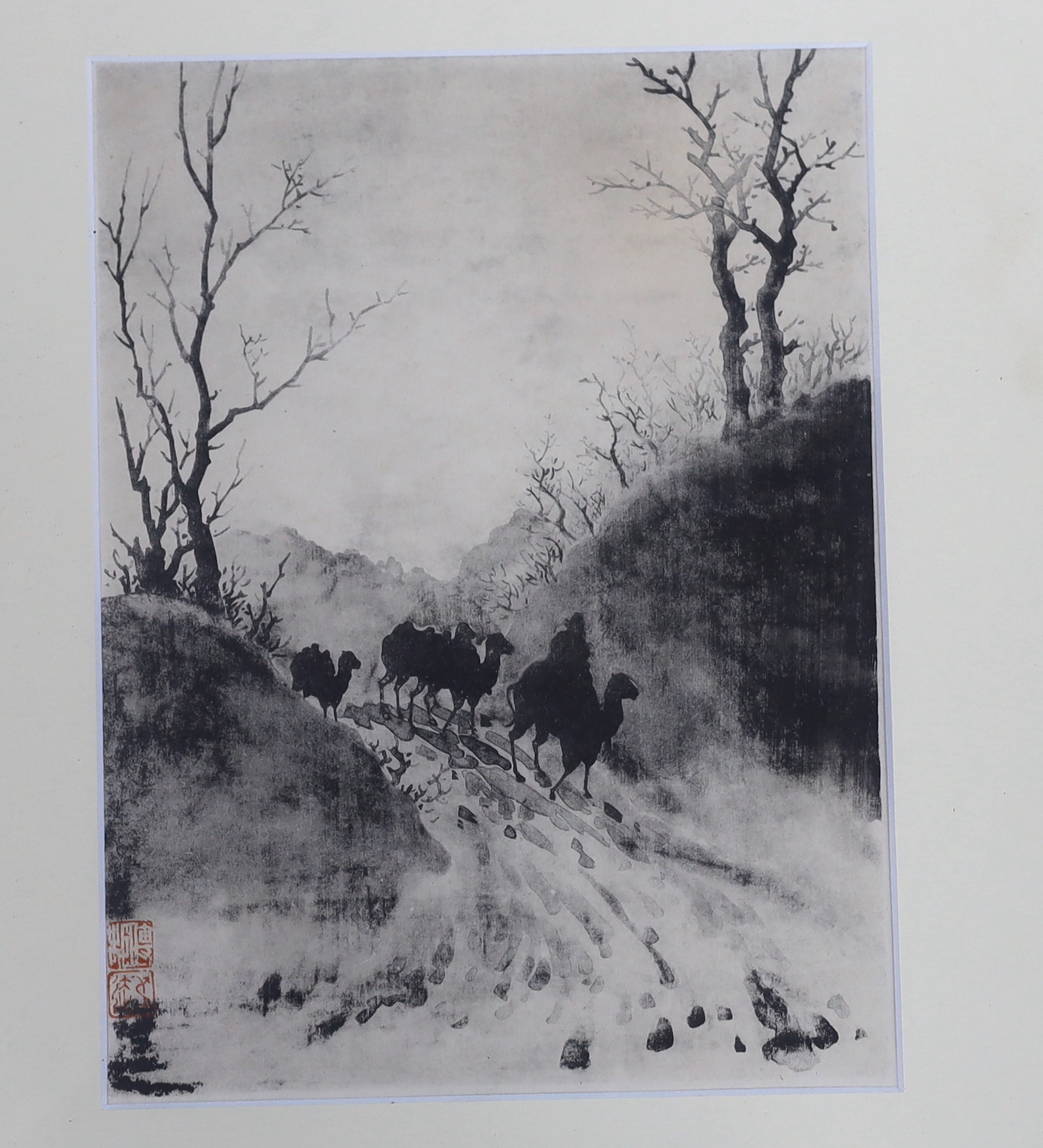 Two Chinese monochrome prints including one after Xu Beihong (1895-1953), Study of a horse, largest 64 x 39cm